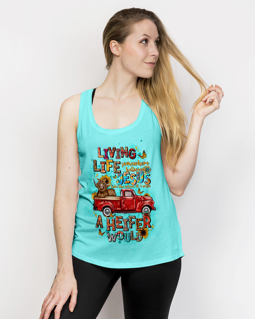 Living Life Somewhere Between Jesus Cow Truck Women's All Over Print Shirt - Tltw1004244, easychoo.com