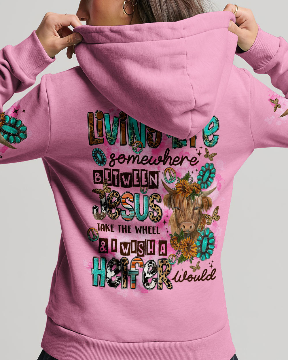 Living Life Somewhere Between Jesus Cow Women's All Over Print Shirt - Tltr2003243, easychoo.com