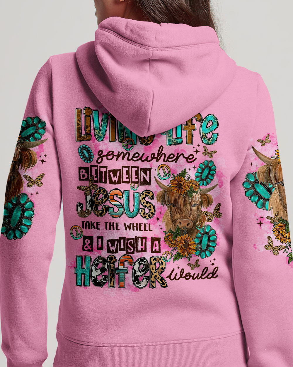 Living Life Somewhere Between Jesus Cow Women's All Over Print Shirt - Tltr2003243, easychoo.com