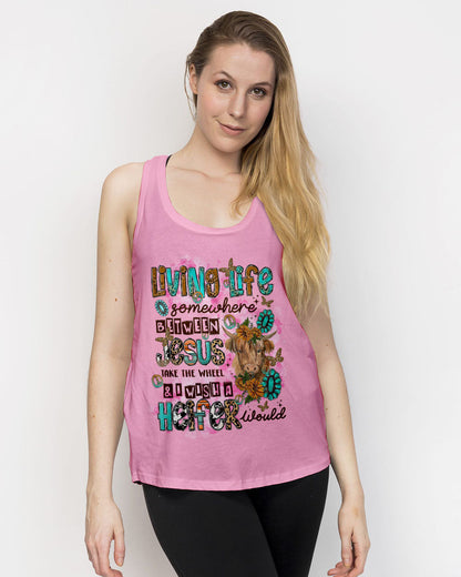 Living Life Somewhere Between Jesus Cow Women's All Over Print Shirt - Tltr2003243, easychoo.com