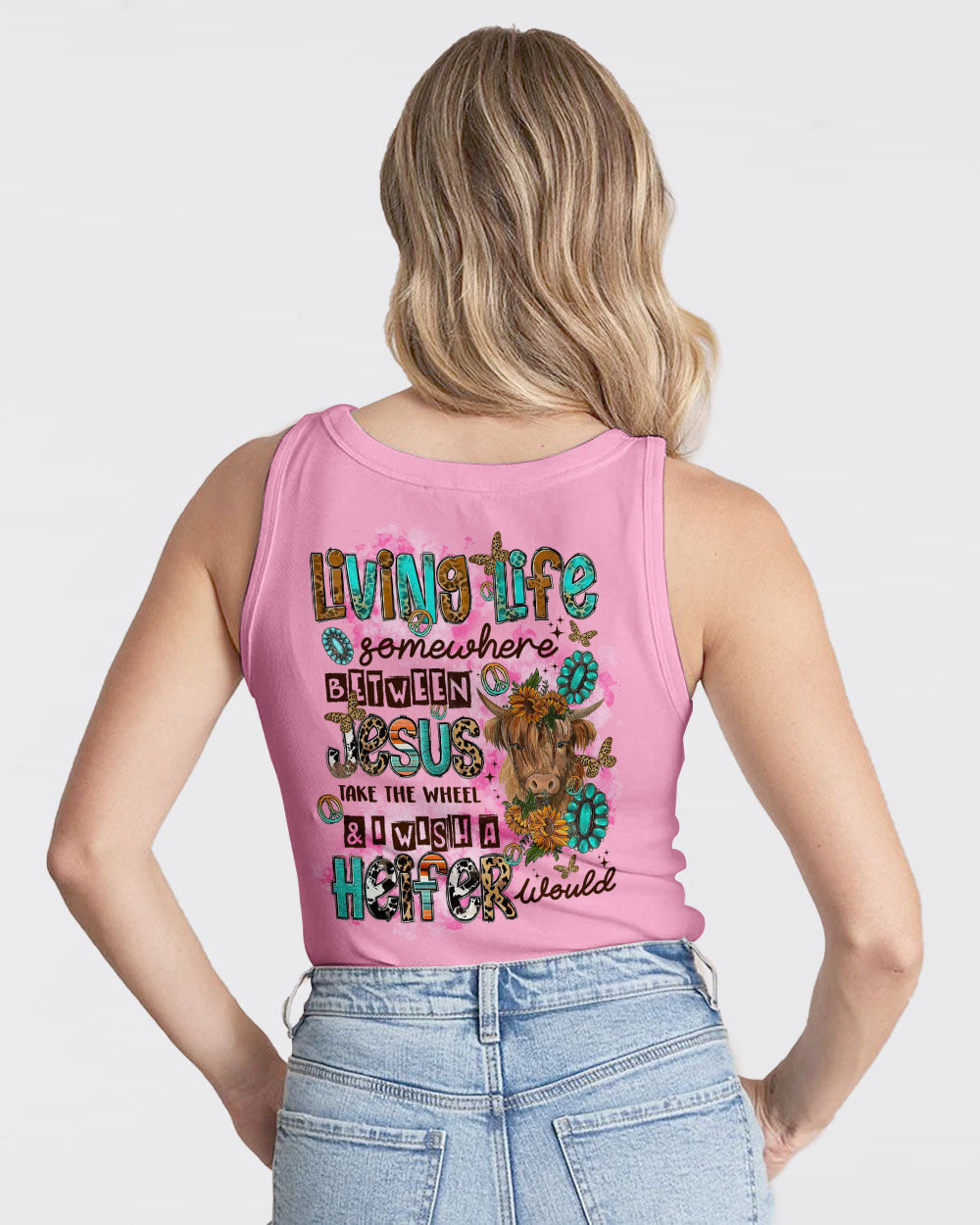 Living Life Somewhere Between Jesus Cow Women's All Over Print Shirt - Tltr2003243, easychoo.com