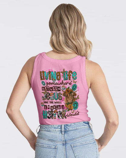 Living Life Somewhere Between Jesus Cow Women's All Over Print Shirt - Tltr2003243, easychoo.com