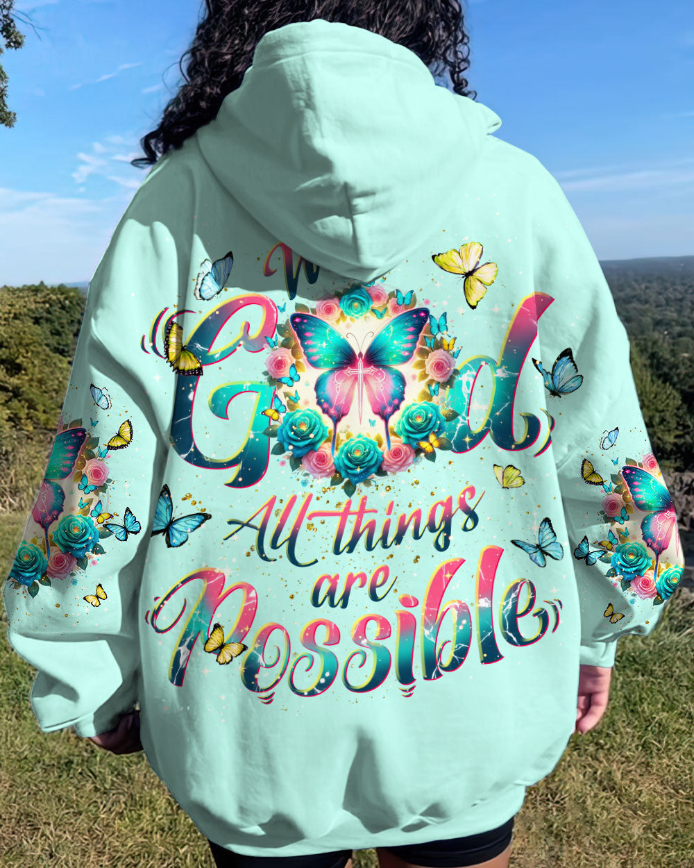 With God All Things Are Possible Butterfly Women's All Over Print Shirt - Tlnt2901244, easychoo.com