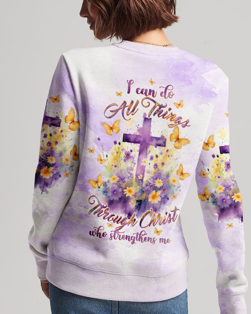I Can Do All Things Through Christ Cross Floral Women's All Over Print Shirt - Tltw2812233, easychoo.com
