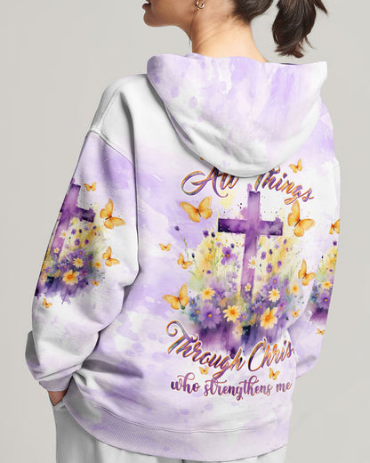 I Can Do All Things Through Christ Cross Floral Women's All Over Print Shirt - Tltw2812233, easychoo.com