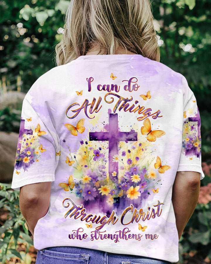 I Can Do All Things Through Christ Cross Floral Women's All Over Print Shirt - Tltw2812233, easychoo.com