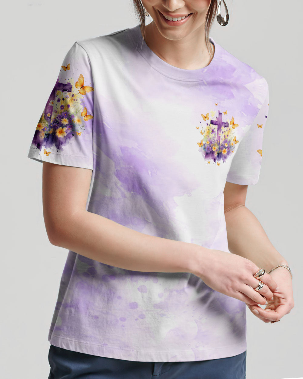 I Can Do All Things Through Christ Cross Floral Women's All Over Print Shirt - Tltw2812233, easychoo.com
