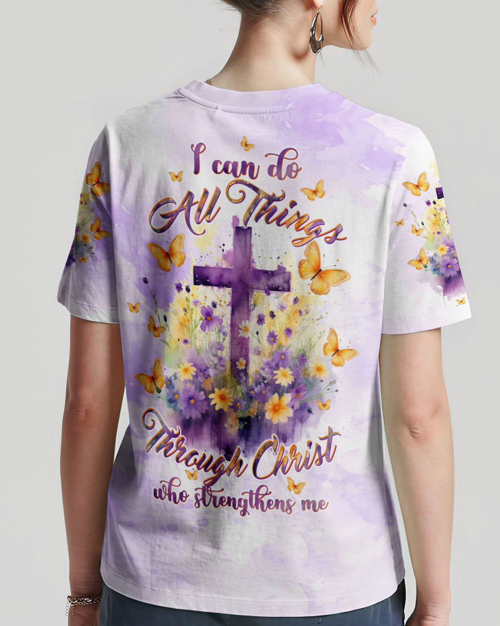 I Can Do All Things Through Christ Cross Floral Women's All Over Print Shirt - Tltw2812233, easychoo.com