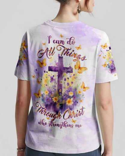 I Can Do All Things Through Christ Cross Floral Women's All Over Print Shirt - Tltw2812233, easychoo.com