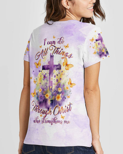 I Can Do All Things Through Christ Cross Floral Women's All Over Print Shirt - Tltw2812233, easychoo.com