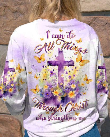 I Can Do All Things Through Christ Cross Floral Women's All Over Print Shirt - Tltw2812233, easychoo.com