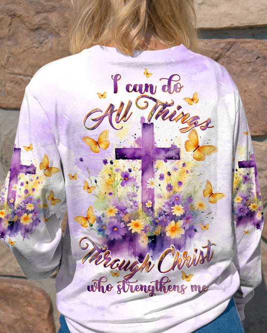 I Can Do All Things Through Christ Cross Floral Women's All Over Print Shirt - Tltw2812233, easychoo.com