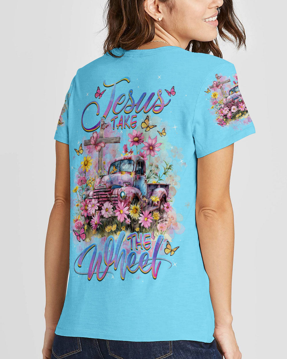 Jesus Take The Wheel Flower Truck Women's All Over Print Shirt - Tlnz1103241, easychoo.com