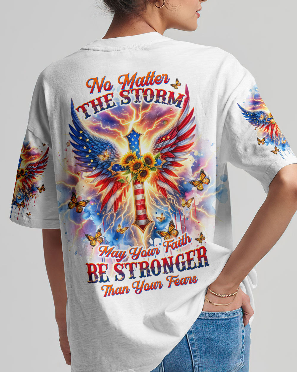 No Matter The Storm Cross Wings Women's All Over Print Shirt - Tltw0912235, easychoo.com