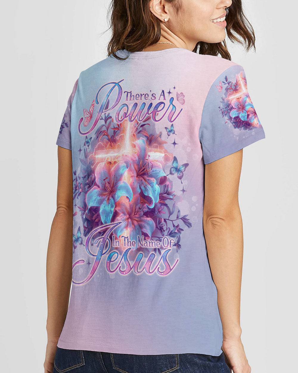There Is Power In The Name Of Jesus Lilies Women's All Over Print Shirt - Tlno1303242, easychoo.com
