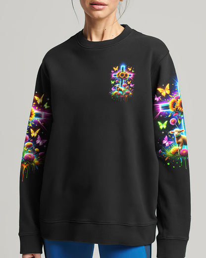 I Believe In God Neon Cross Lamb Women's All Over Print Shirt - Tltr0801244, easychoo.com