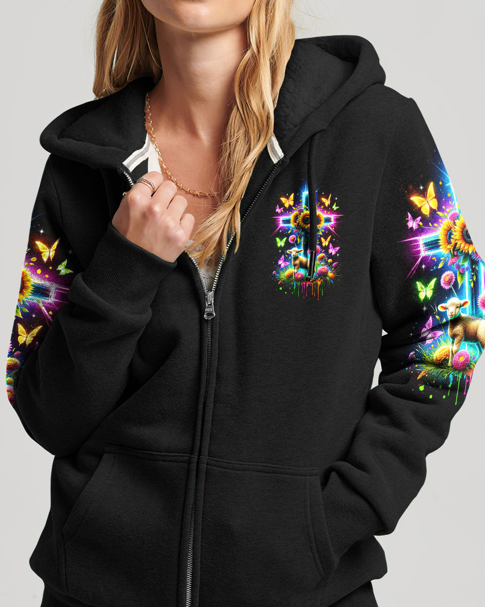 I Believe In God Neon Cross Lamb Women's All Over Print Shirt - Tltr0801244, easychoo.com