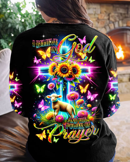 I Believe In God Neon Cross Lamb Women's All Over Print Shirt - Tltr0801244, easychoo.com