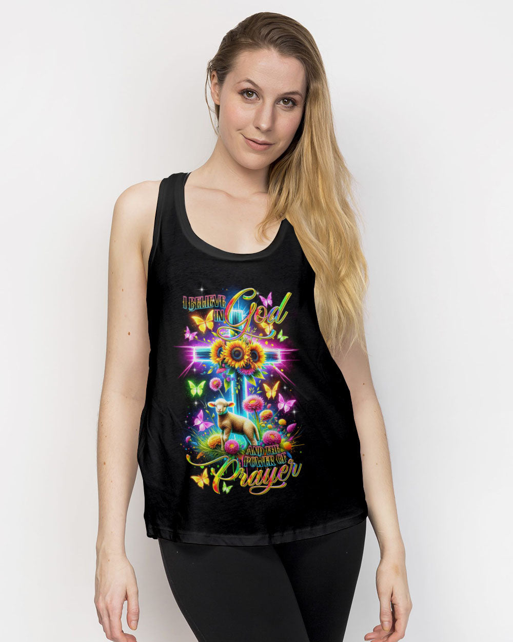 I Believe In God Neon Cross Lamb Women's All Over Print Shirt - Tltr0801244, easychoo.com