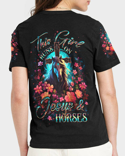Runs On Jesus And Horses Women's All Over Print Shirt - Yhdu0512233, easychoo.com