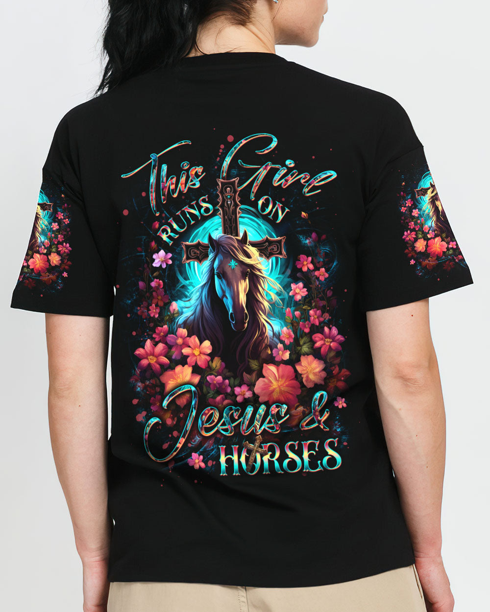 Runs On Jesus And Horses Women's All Over Print Shirt - Yhdu0512233, easychoo.com