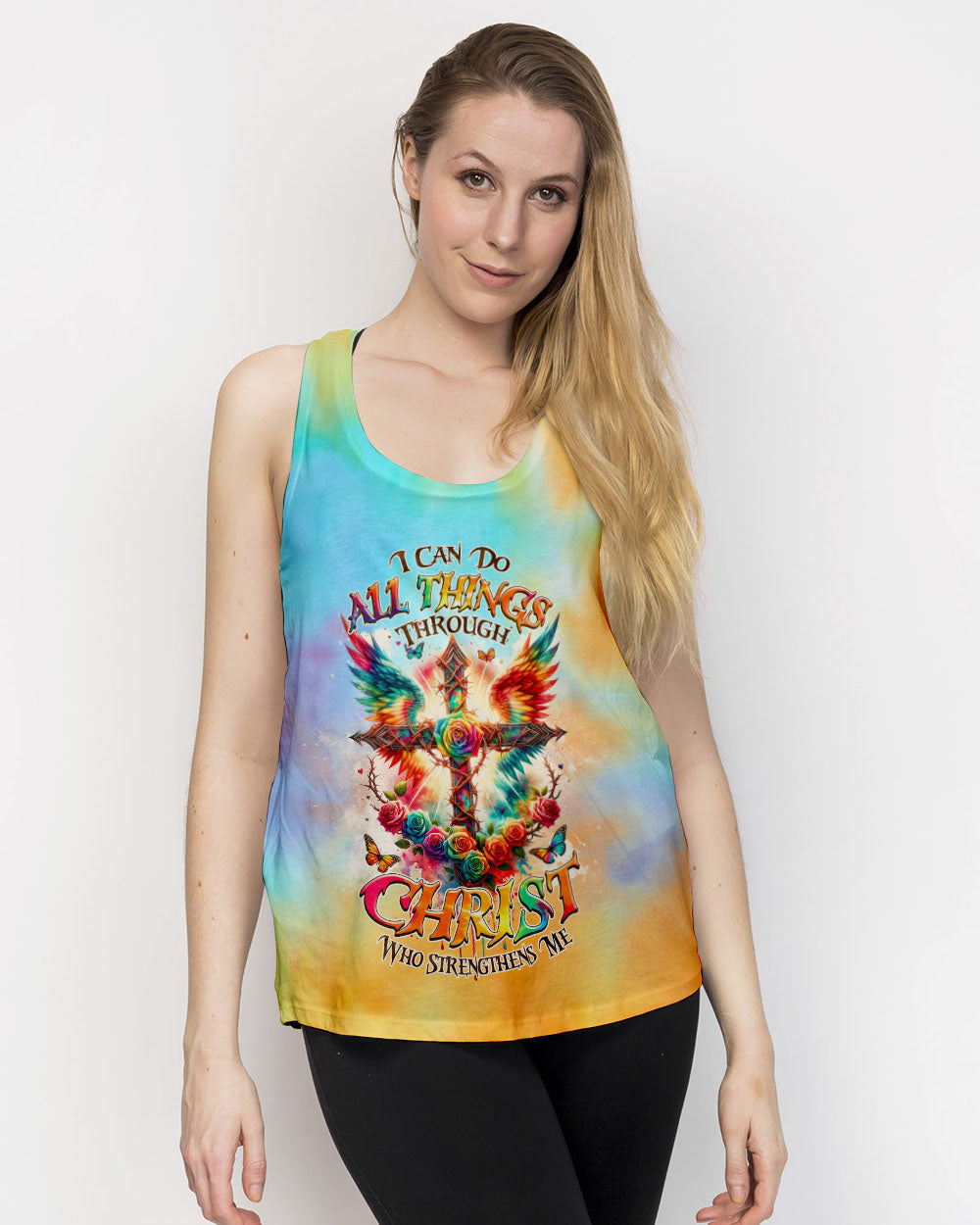 I Can Do All Things Cross Wings Tie Dye Women's All Over Print Shirt - Tlnz2401242, easychoo.com