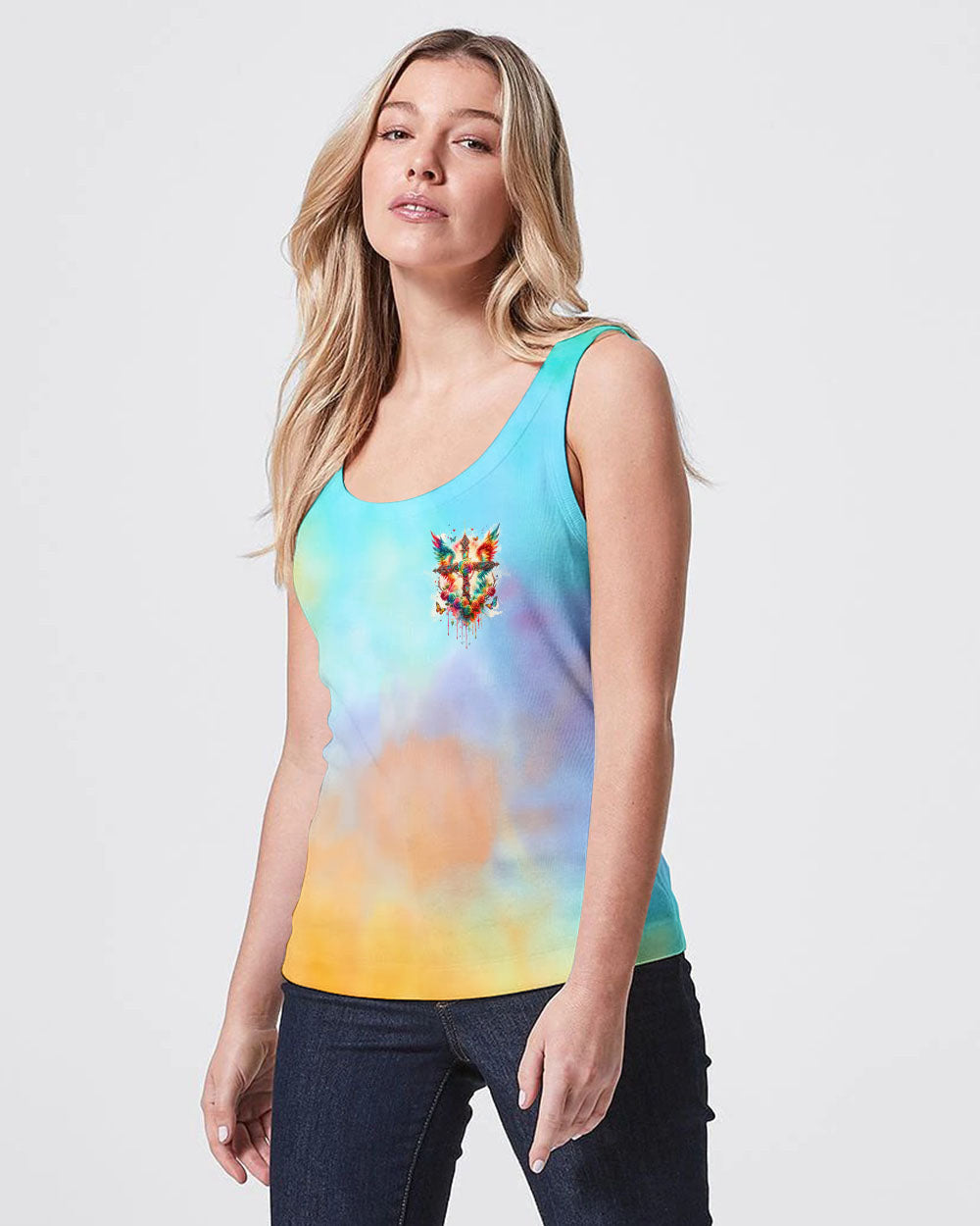 I Can Do All Things Cross Wings Tie Dye Women's All Over Print Shirt - Tlnz2401242, easychoo.com