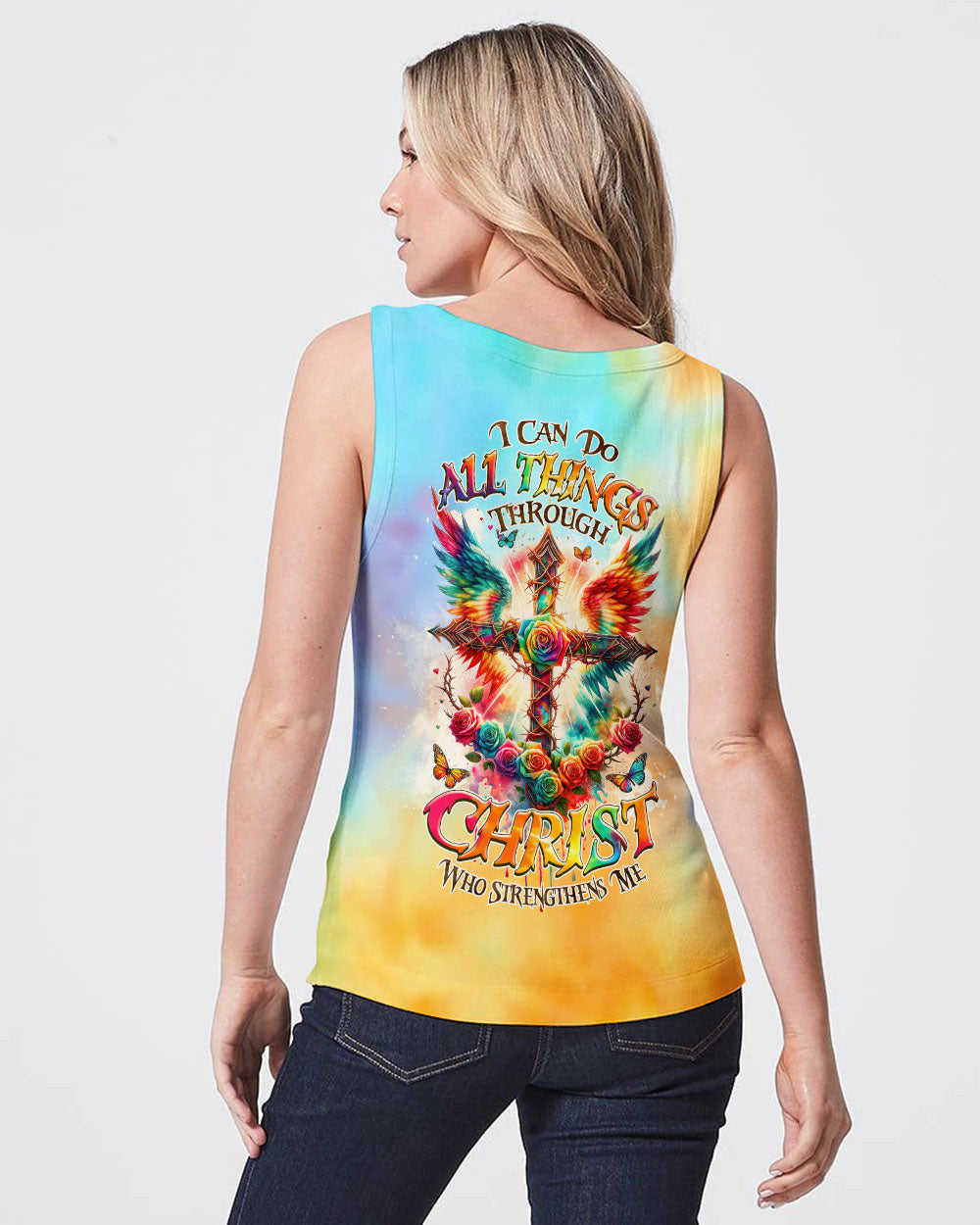 I Can Do All Things Cross Wings Tie Dye Women's All Over Print Shirt - Tlnz2401242, easychoo.com
