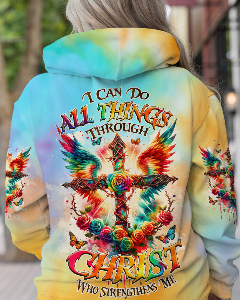 I Can Do All Things Cross Wings Tie Dye Women's All Over Print Shirt - Tlnz2401242, easychoo.com