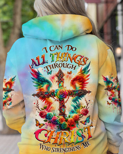 I Can Do All Things Cross Wings Tie Dye Women's All Over Print Shirt - Tlnz2401242, easychoo.com