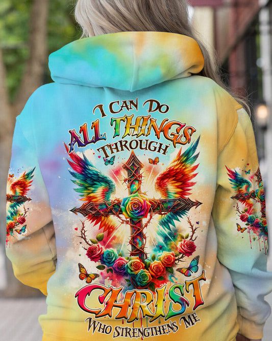 I Can Do All Things Cross Wings Tie Dye Women's All Over Print Shirt - Tlnz2401242, easychoo.com