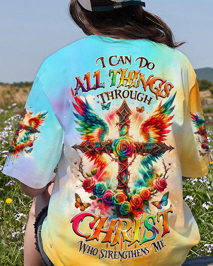 I Can Do All Things Cross Wings Tie Dye Women's All Over Print Shirt - Tlnz2401242, easychoo.com