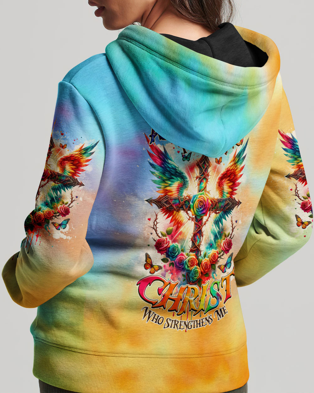 I Can Do All Things Cross Wings Tie Dye Women's All Over Print Shirt - Tlnz2401242, easychoo.com