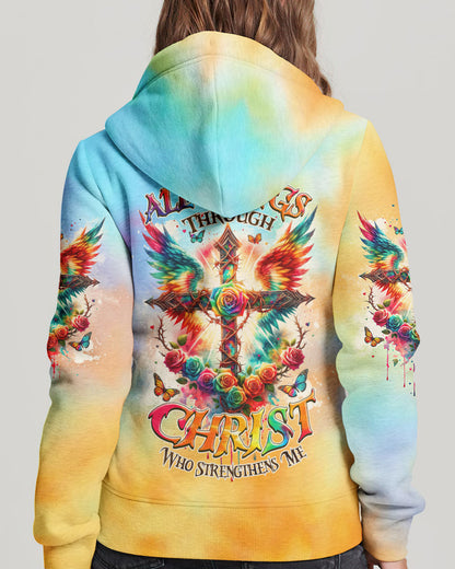 I Can Do All Things Cross Wings Tie Dye Women's All Over Print Shirt - Tlnz2401242, easychoo.com