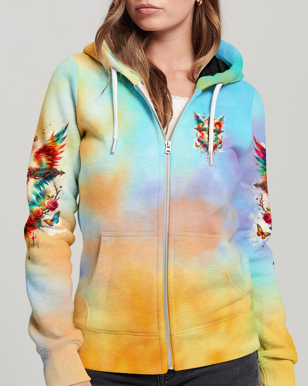 I Can Do All Things Cross Wings Tie Dye Women's All Over Print Shirt - Tlnz2401242, easychoo.com