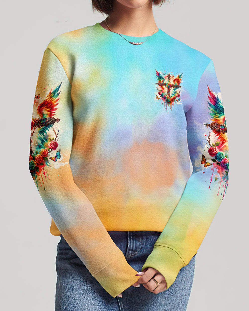 I Can Do All Things Cross Wings Tie Dye Women's All Over Print Shirt - Tlnz2401242, easychoo.com