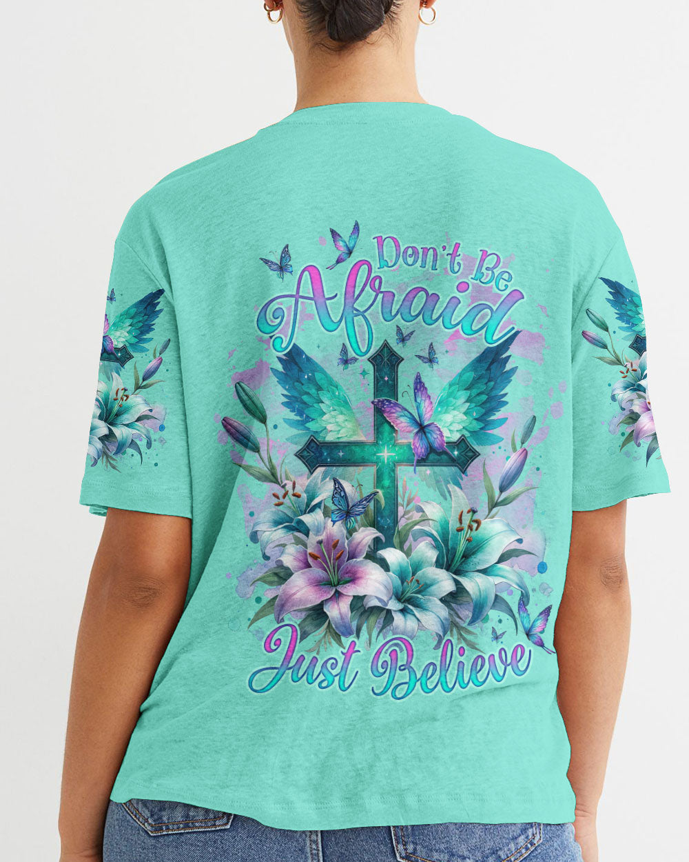 Don't Be Afraid Just Believe Cross Lilies Women's All Over Print Shirt - Tlnz0512234, easychoo.com
