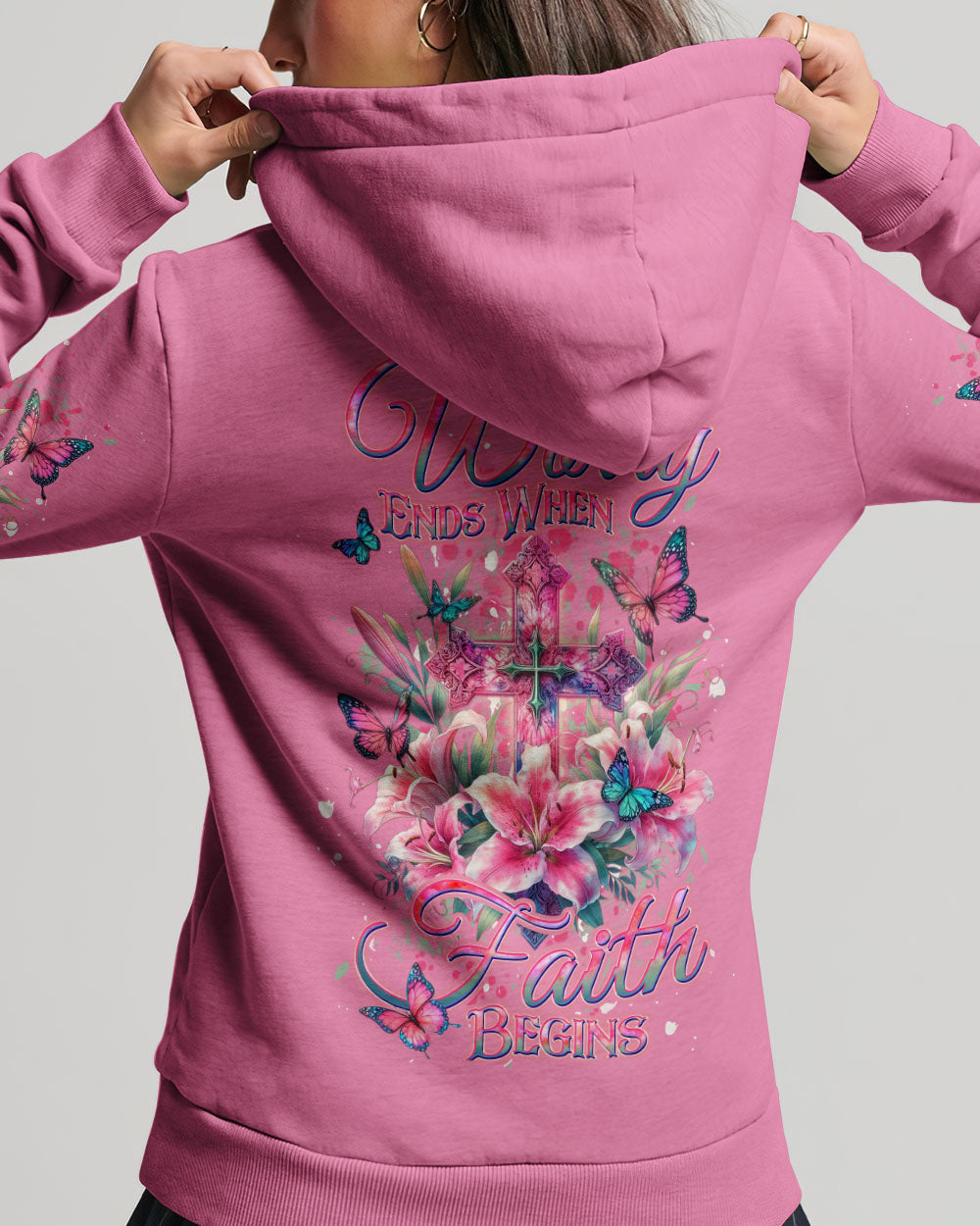 Worry Ends When Faith Begins Women's All Over Print Shirt - Yhdu2201243, easychoo.com