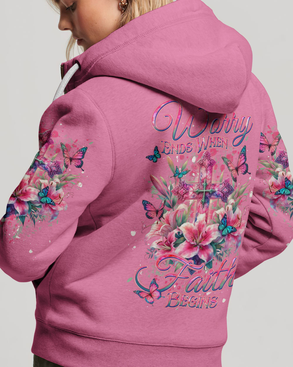 Worry Ends When Faith Begins Women's All Over Print Shirt - Yhdu2201243, easychoo.com