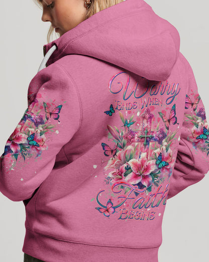 Worry Ends When Faith Begins Women's All Over Print Shirt - Yhdu2201243, easychoo.com