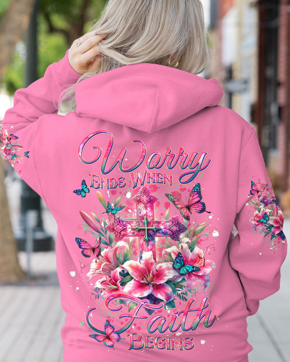 Worry Ends When Faith Begins Women's All Over Print Shirt - Yhdu2201243, easychoo.com