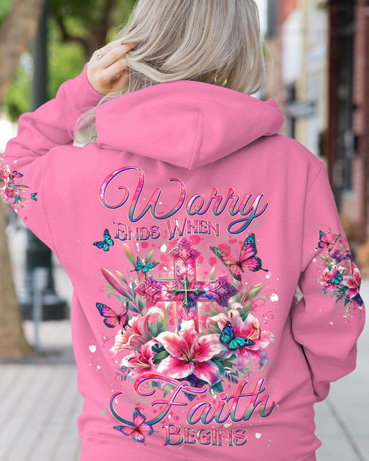 Worry Ends When Faith Begins Women's All Over Print Shirt - Yhdu2201243, easychoo.com