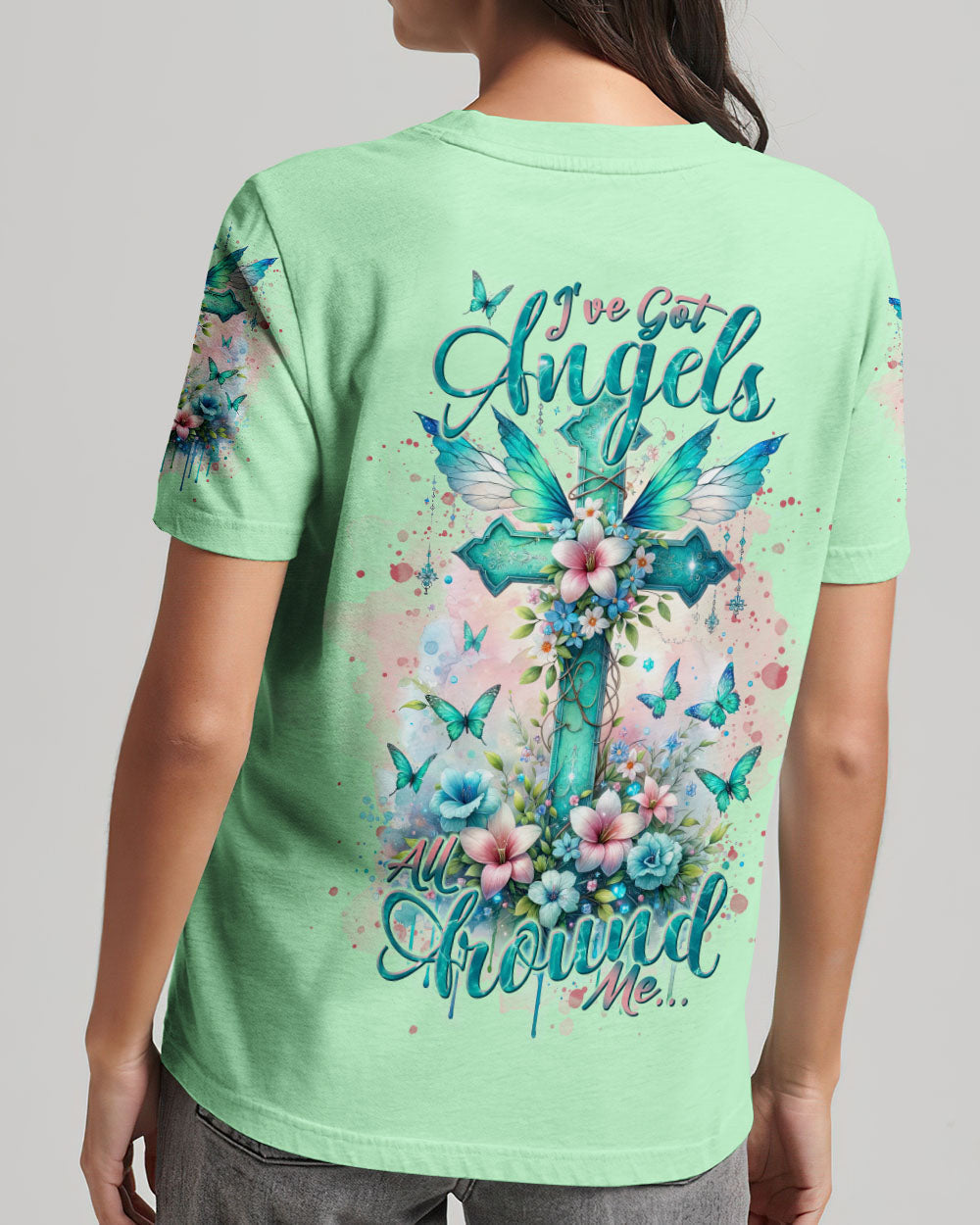 I've Got Angels Cross Flower Women's All Over Print Shirt - Tlnt1212234, easychoo.com