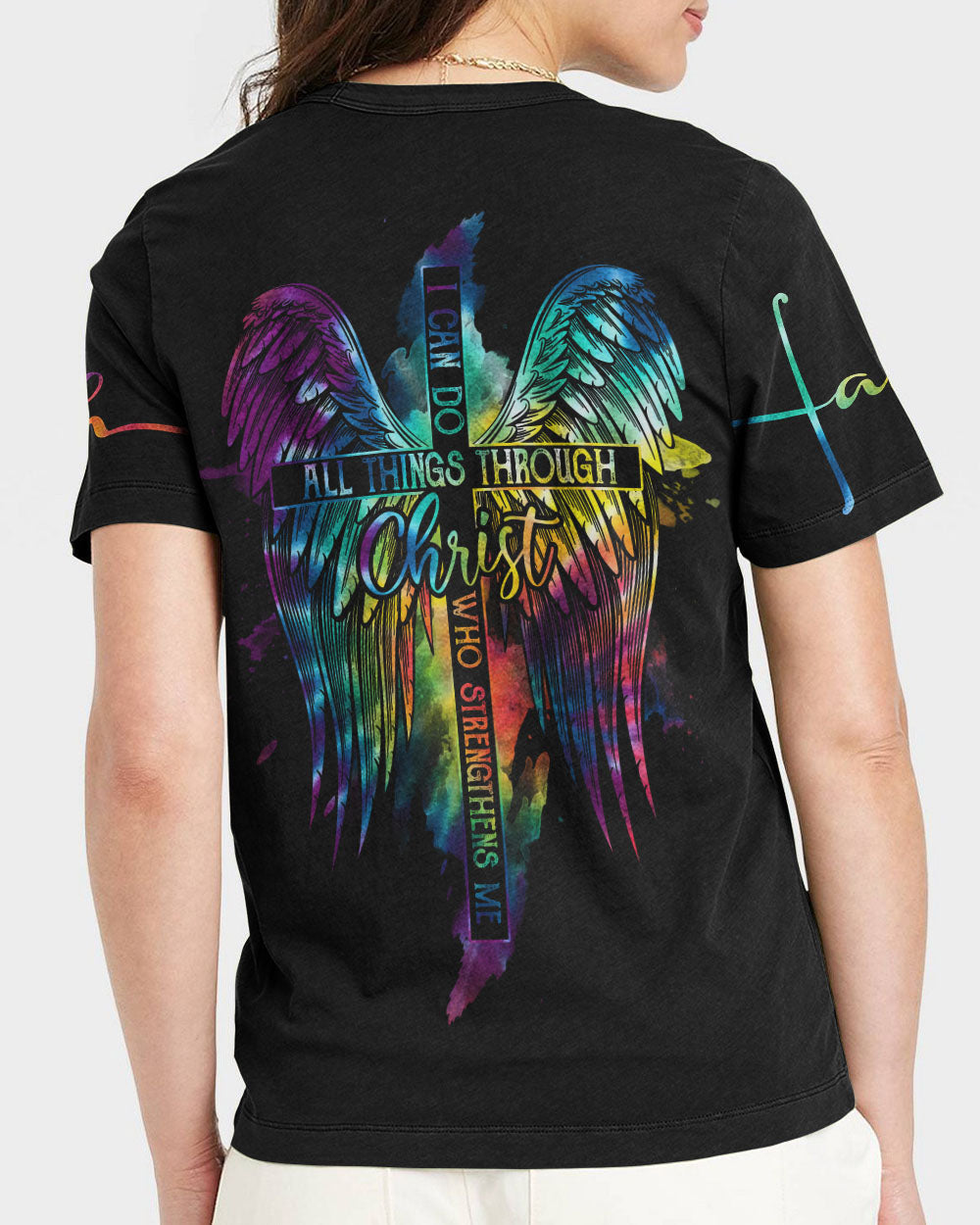 I Can Do All Things Through Christ Cross Wings Tie Dye Women's All Over Print Shirt - Ty2506232