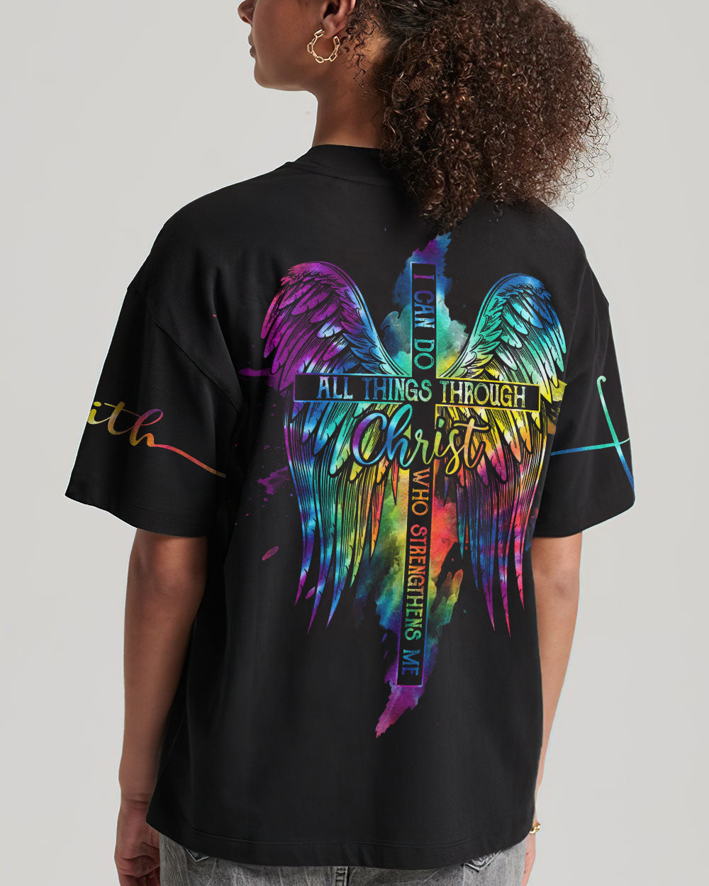 I Can Do All Things Through Christ Cross Wings Tie Dye Women's All Over Print Shirt - Ty2506232