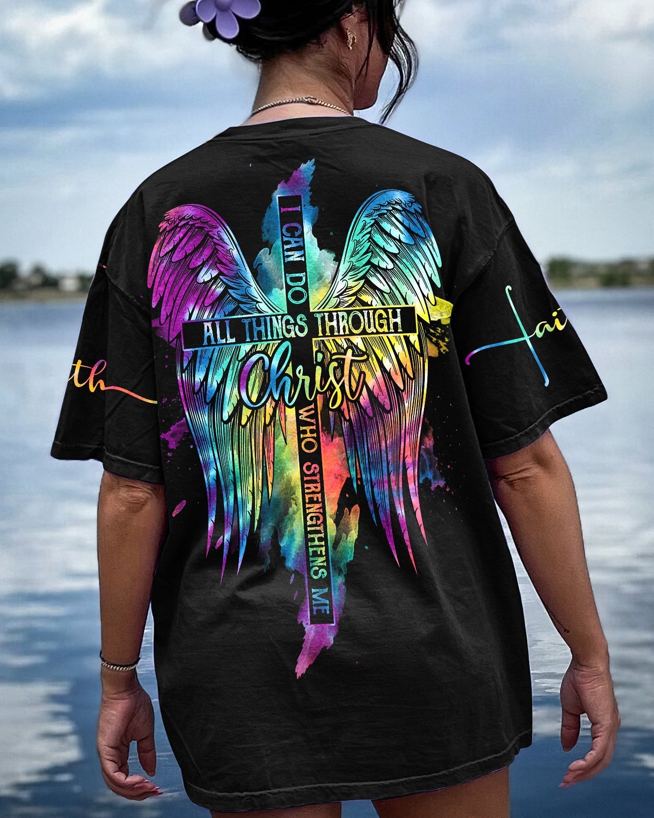 I Can Do All Things Through Christ Cross Wings Tie Dye Women's All Over Print Shirt - Ty2506232