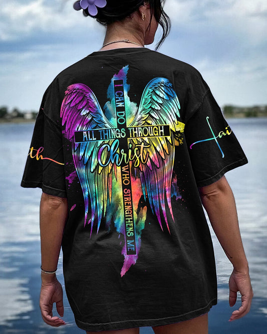 I Can Do All Things Through Christ Cross Wings Tie Dye Women's All Over Print Shirt - Ty2506232