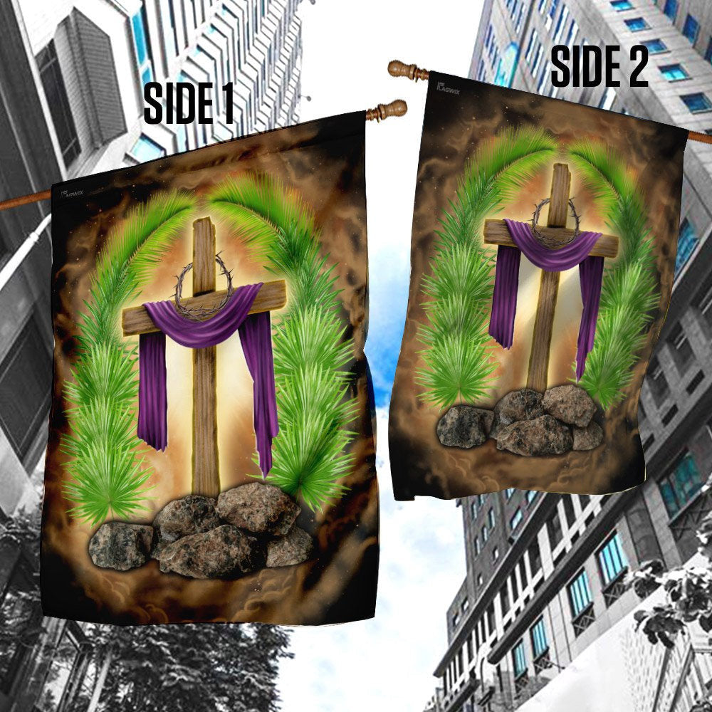 Christian Garden Flags, Palm Leaves Cross Flag, Christian House Flags, Christian Cross Flag, Faith Flag, easychoo.com