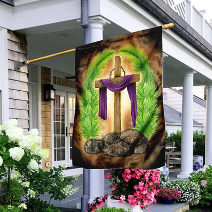 Christian Garden Flags, Palm Leaves Cross Flag, Christian House Flags, Christian Cross Flag, Faith Flag, easychoo.com