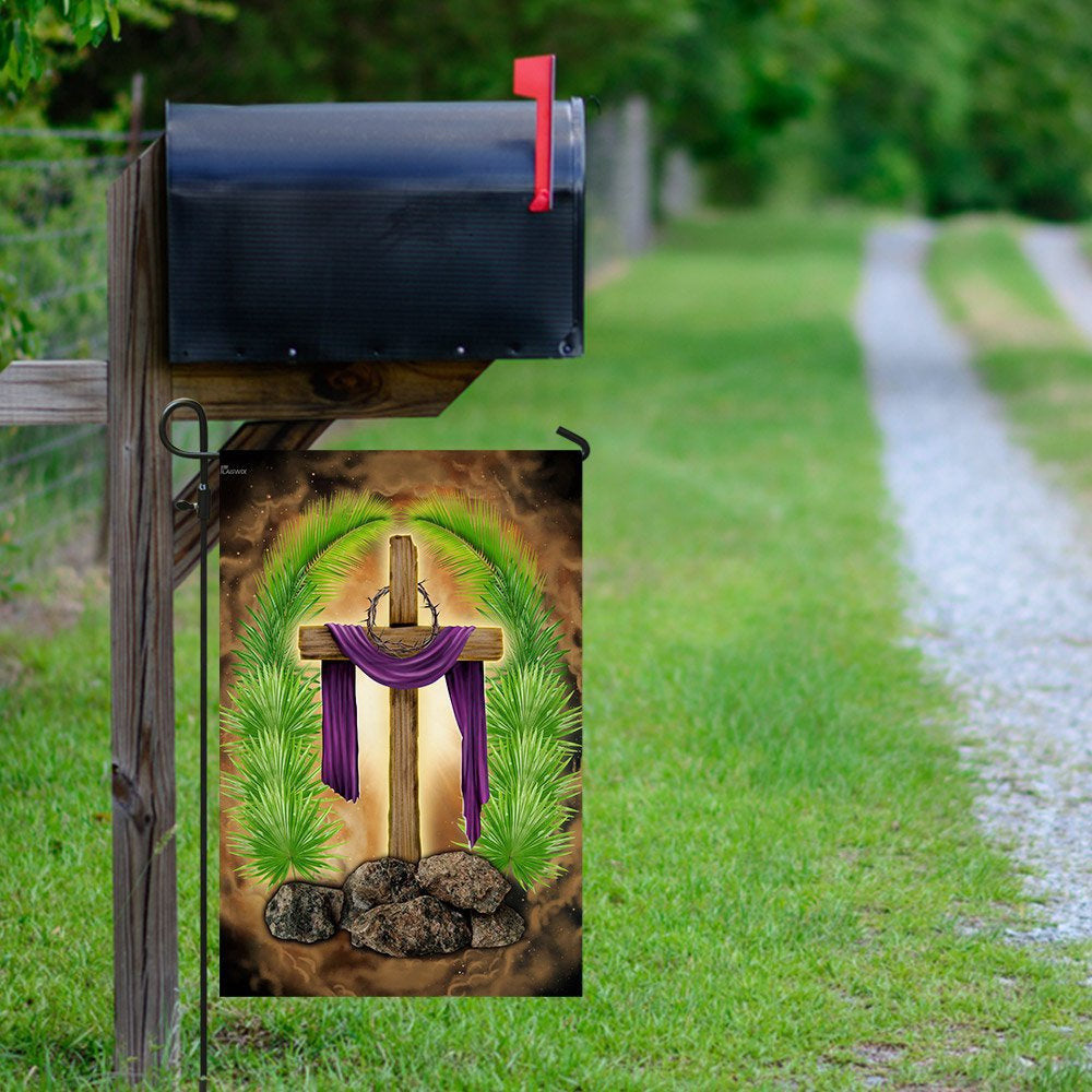 Christian Garden Flags, Palm Leaves Cross Flag, Christian House Flags, Christian Cross Flag, Faith Flag, easychoo.com